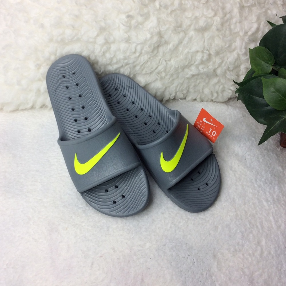 Nike Kawa Shower Gray/Lime Yellow Slides Sz 10 - Picture 1 of 6